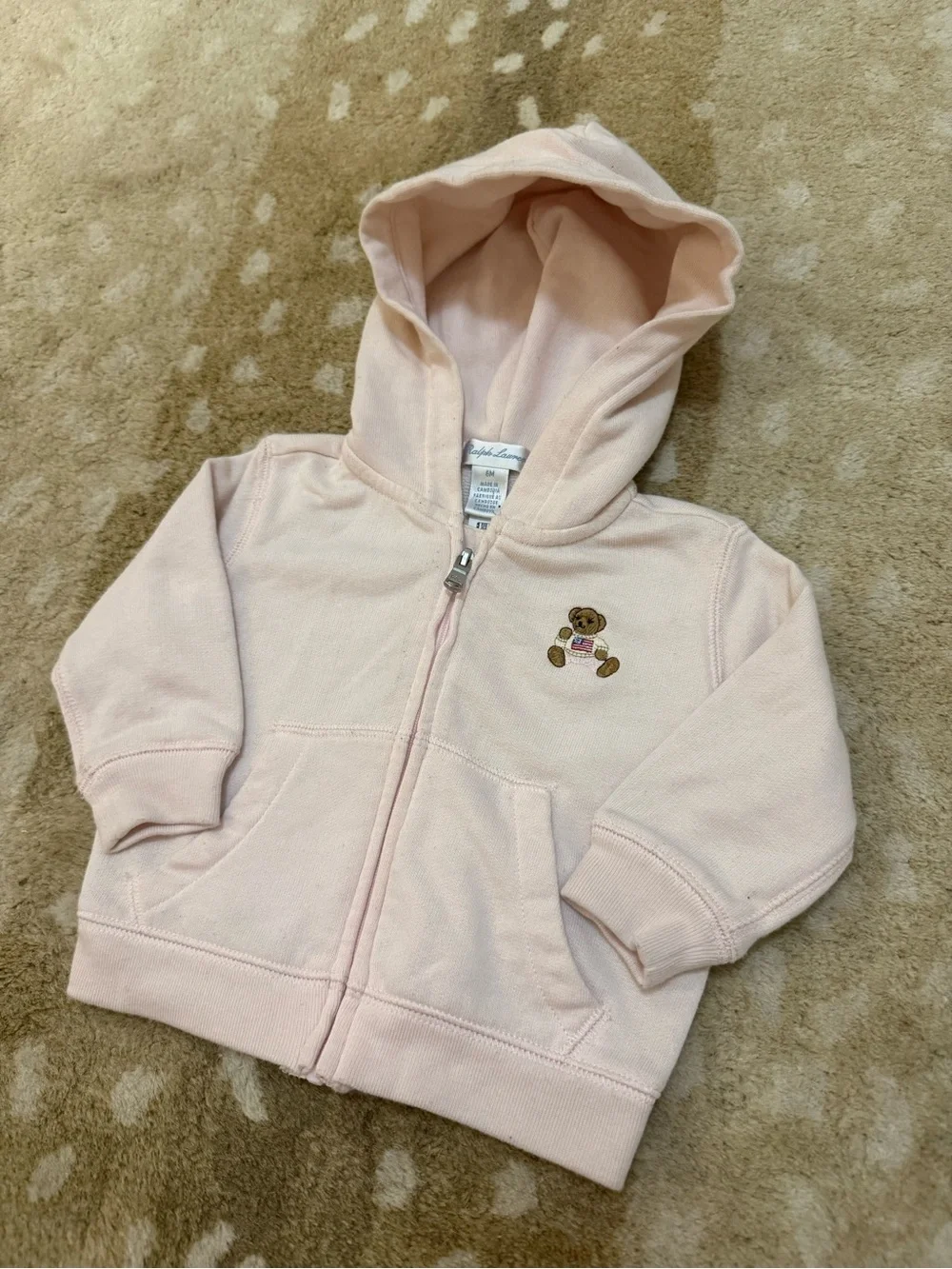 Polo Ralph Lauren baby girls 6M pale pink Embroidered bear full-zip hoodie